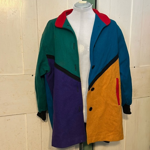 Colorblock 90s Y2K Michelle Francois Women's Jacket ZZ Coat vintage retro wool - Picture 4 of 10